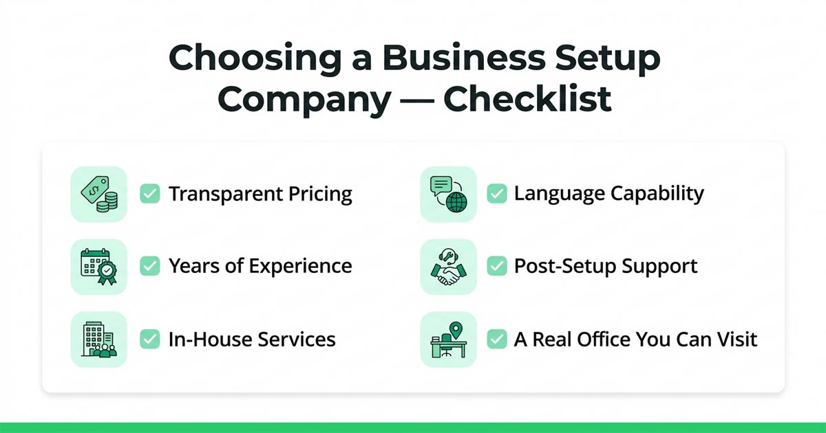 What to look for when choosing a Dubai business setup company — checklist